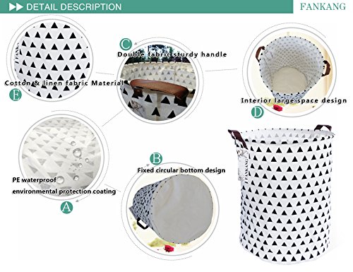 FANKANG Storage Bins, Nursery Hamper Canvas Laundry Basket Foldable with Waterproof PE Coating Large Storage Baskets for Kids Boys and Girls, Office, Bedroom, Clothes,Toys (Triangle)
