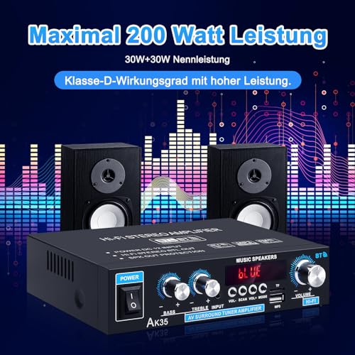 Image of AK35 Mini Bluetooth 5.0 Stereo Digital Amplifier 300 W HiFi Power Amplifier with Bass, Treble Tuner for Home Speaker