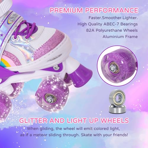 Image of Toddler Roller Skates for Little Kids Toddler Ages 3-5 3 4 5, 4 Size Adjustable Girls Rainbow Quad Skates with All Light Up Wheels - Best Birthday Gift for Outdoor Sports