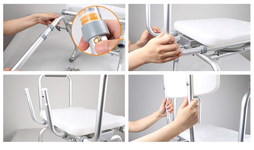 Silla de Ducha giratoria de 360 ​​Grados, banqueta de Asiento Ajustable para bañera y Asiento de bañera Banco de Asiento con Respaldo Reposabrazos para Ancianos, Mujer Embarazada