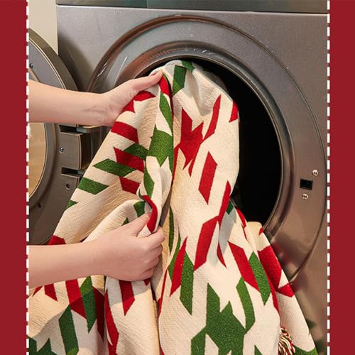 Housse de canapé de Noël rouge 180x260 jeté chenille franges - 6