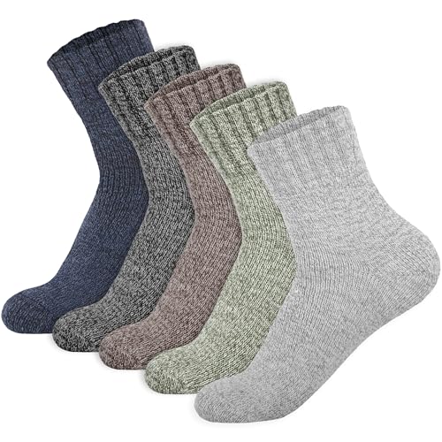 Image of LOCONHA Womens Wool Socks 5 Pairs Winter Warm Sock Thick Knit Cabin Cozy Crew Soft Socks Gifts for Women