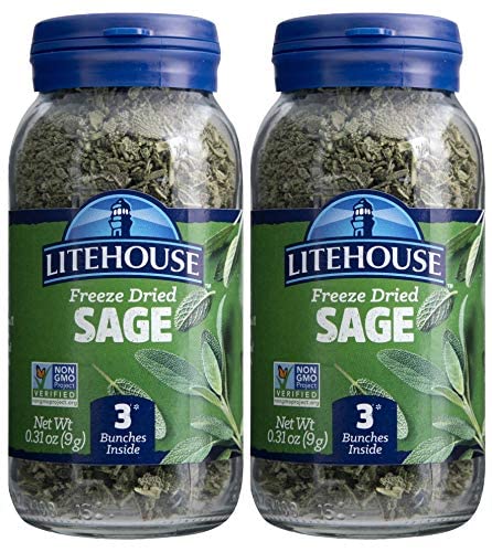 Litehouse Freeze Dried Sage - Substitute For Fresh Sage, Jar Equal To 3 Sage Fresh Bunches, Organic, Sage Seasoning, Non-Gmo, Gluten-Free - 0.30 Ounce 2-Pack #TOP19
