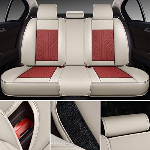 Image of GXT Deluxe Faux Leather Full Coverage Car Seat Cover Anti-Slip Universal Fits for Sedans SUV Pick-up Truck with Headrests,Interior Accessories(White and Red)