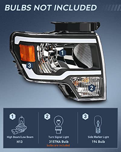 Nilight Headlights Assembly For Ford F150 F-150 2009 2010 2011 2012 2013 2014,Led Drl Headlamp,Black Housing #TOP1