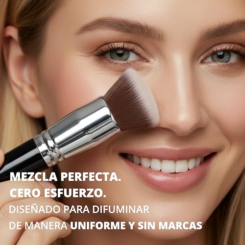 Brocha Base Maquillaje Fluido Kabuki Profesional - Brocha Foundation Contouring Polvos - Fibras Sintéticas Gruesas Negro - imagen 6