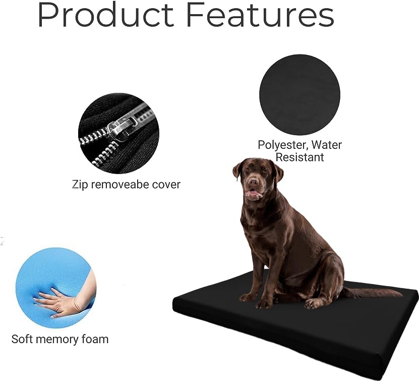 Crescent Textile Memory Foam Dog Bed Cushion Orthopaedic Soft Flat Pet Bed Cushion Mat Waterproof with Washable & Removable Zipped Cover Gifts for Dog (Medium (90 x 60 x 5cm), Black) - Image 3