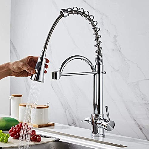 Robinetterie d'évier de cuisine en laiton argenté au design intemporel double commande