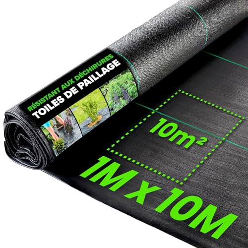 Green Thumbz Toile de Paillage - 1m x 10m (100 g/m²) Géotextile Bache Anti Mauvaise Herbe pour Jardin et Potager - Toiles de Paillage pour Aménagement...