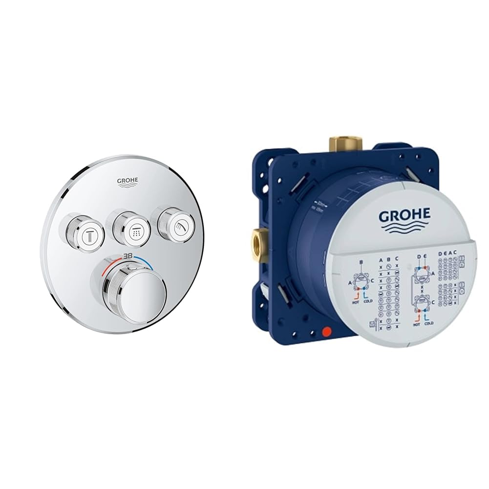 GROHE Grohtherm SmartControl- Set Ducha termostática (Ducha de Techo Redonda 31cm con 2 chorros, termostato Empotrado y teleducha con Soporte), Listo para Instalar, Cromo