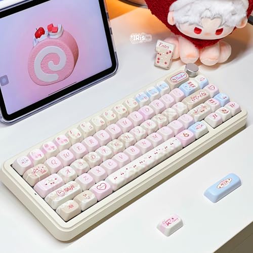Image of PBT Keycaps Cherry Milk Tea Pink White 145 Keys MX Switch Key Cap