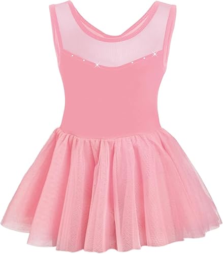 Miniatura 2 de Phineein Leotardos de ballet de manga corta para niñas, leotardos de baile con espalda hueca con falda