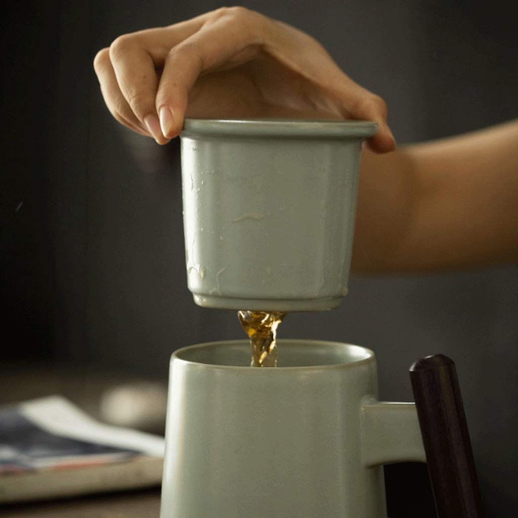 Kaffee-Becher Keramiktasse mit Deckel Tee und Wasser Trennkapazität Becher Camping wiederverwendbar und tragbarer Kaffeetasse for Büro und Haus 450ml (Color : A)