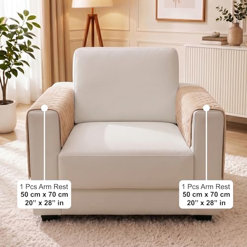 Image of Story@Home Premium Quilted Sofa Armrest Covers | Anti-Slip Armrest Covers for Sofa | 1 Pair - 70(D) x 50(L) cm - Beige