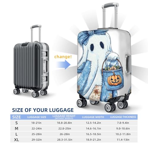 Cute Halloween Ghost Blue Denim Pieces Elastic Travel Luggage Covers Dustproof Scratch-Resistant Suitcase Protector Fit 22-24 Inch4