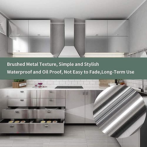 Image of WISDOM Vinyl Silver Stainless Steel Contact Paper Brushed Peel and Stick Wallpaper Self Adhesive Wallpaper Metal Look Wallpaper for Countertops Kitchen Cabinets (12 by 280inches, Silver Brushed)
