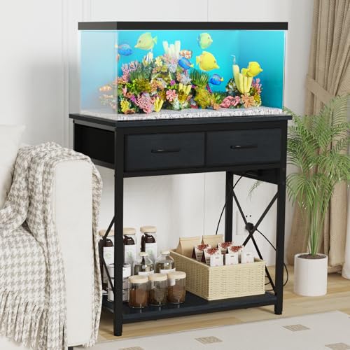 TFK 20-29-37 Gallon Fish Tank Stand with Power Outlet, Heavy Duty Metal Aquarium Stand with Two Storage Drawers for Fish Tank Accessories Storage, Perfect for Turtle Tank, Reptile Terrarium, Black - Thumbnail 6