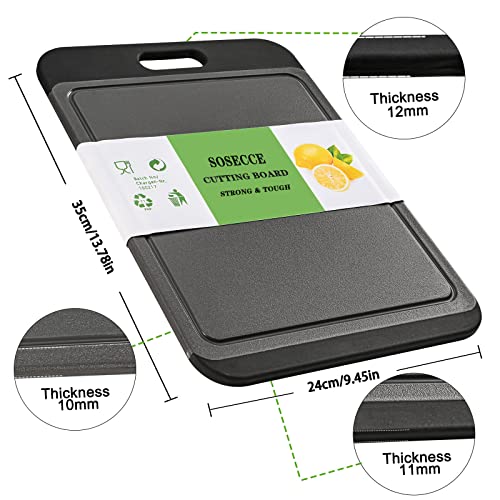 Sosecce Cutting Board Plastic With Juice Grooves And One-Piece Non-Slip Silicone Handles, 14 X 9.5 X 0.4 Inch Kitchen Chopping Board, Dishwasher Safe Bpa Free (Black+Grey) #TOP1