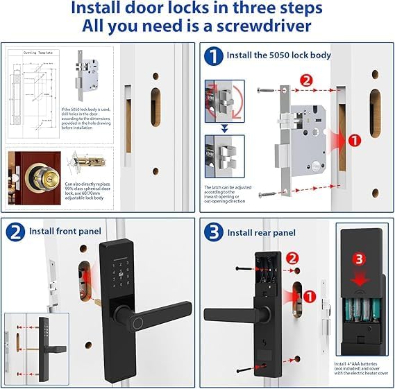 Three-step installation guide for the Zemismart A270 Smart Digital Door Lock.