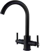 Black Kitchen Sink Taps Mixers Dual Lever Monobloc Swivel Spout Matt Black Kitchen Taps Mixer 1 Hole Twin Lever Kitchen Faucet Hot Cold Water Mixer