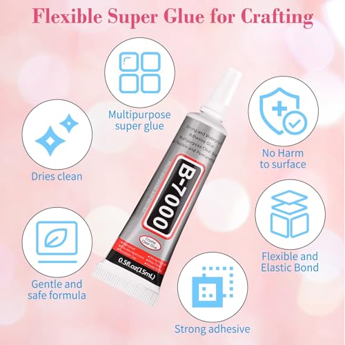 cridoz B7000 Jewelry Glue for Rhinestones,10Pack Flexible Super Glue Gel with Precision Tip Multi Function Clear Gem Glue Fabric Adhesive for Cloth Metal Stone Bead Jewelry Making Wood Glass - Image 4