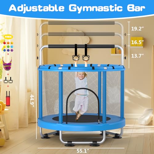 ZCMHAXJ Trampoline for Kids, 55\" Toddler Trampoline Indoor & Outdoor, 440lbs Capacity Baby Trampoline with Enclosure, Mini Trampoline with Adjustable Gymnastics Bar&Toys, Gifts for Boys&Girls - Thumbnail 4