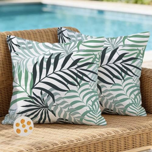 Avalune Housse de Coussin Canapé 40 x 40 Exterieur Impermeabl Vert Feuilles Tropicales Housse Coussin Décoratif Taie d'oreiller pour Chambre Sofa Salon Jardin...
