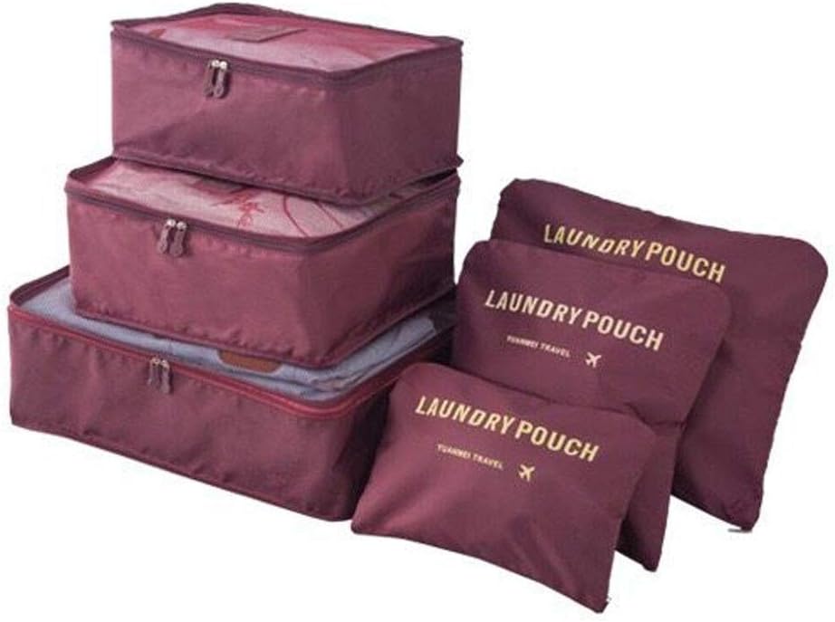 Packing Cubes, 6PCS Best Value Suitcase Organiser, Compressible Luggage Cubes, Luggage Organiser Travel Storage Bags, Ideal for Holiday Baggage, Backpacking, Air Travel, Laundry & Home Storage (Wine)