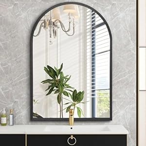 HLFMVWE Black Arched Bathroom Wall Mirror Brushed Metal Vanity Wall Mounted Mirror for LivingRoom Bedroom Entryway Room vanity Home Decor 30 x 40CM
