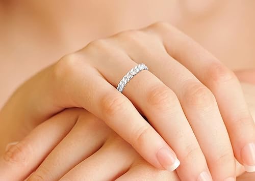 Miniatura 4 de Miabella - Anillo de banda de eslabones cubanos de 4 mm de plata de ley italiana 925 para mujer, fabricado en Italia