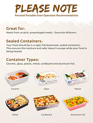 Personal Portable Oven for Prepared Meals Reheat, Mumba 48W Electric Slow Cooker Food Warmer Oven, Takes 2-3 hours to Max Temperature 176°F, Up to 8.75"W x 6.75"L x 2.5"H Container Applicable