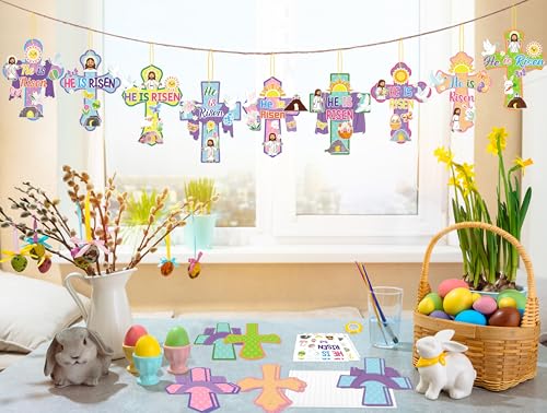 80UncleKimby 54PCS Easter Crafts for Kids He is Risen Make Your Own Jesus Resurrection Cross Hanging Decorations Classroom Activity Church Party Decor Gifts, Multicolored by 80UncleKimby - Image 7