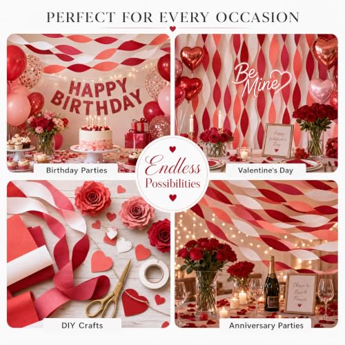 Image of 8 Crepe Paper Streamers, 656ft Pack of Red White & Orange Party Decorations | Each roll is 82 ft long and 1.8 Inch wide ideal for Birthday Party Decor, Anniversary Parties and Valentine's Day