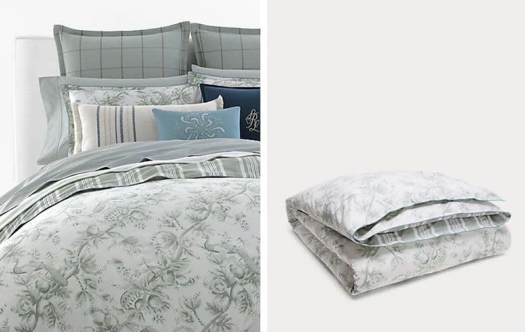 Julianne Floral Birds Toile 3-Piece Reversible King Comforter Set in Sage (King)