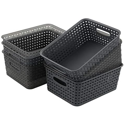 CadineUS 6-Pack Plastic Woven Storage Baskets, Small Baskets Cover