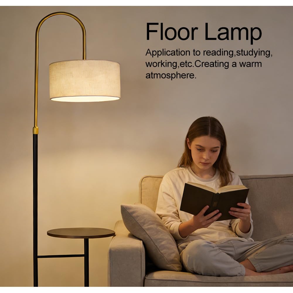 Moderne lampade da terra con tavolino con paralume in tessuto E27 con interruttore a pedale, dimmerabili, illuminazione per soggiorno, luci da lettura dorate, lampada da tavolo per studiare
