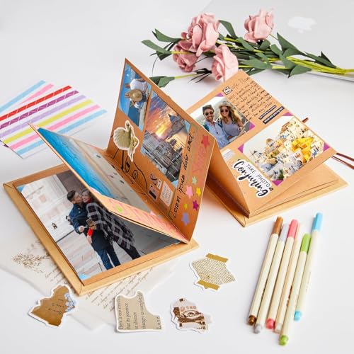 ERBO Fotoalbum zum Selbstgestalten (17,5x11,5cm), Fotoalbum Klein Fotoalben, DIY Scrapbook FotobuchKann als Abschluss Geschenk, Geburtstagsgeschenk, Hochzeitstagsgeschenk (34 Seiten, Hellbraun)