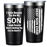Grifarny Gifts for Son - Son Gifts from Mom, Dad - Christmas, Fathers Day, Birthday Gifts for Adult Sons - I Smile Because You are My Son Tumbler Cup 20 oz