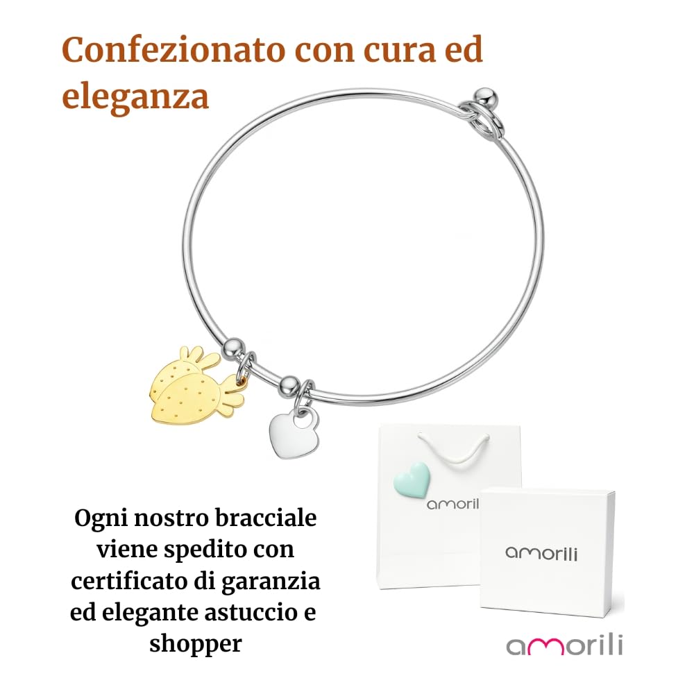 amorili Bracciale Donna Fico d’India in Acciaio Inox | Simbolo di Sicilianità | Braccialetto Elegante Regolabile | Gioiello Originale Portafortuna Idea Regalo Made in Italy bcc0034
