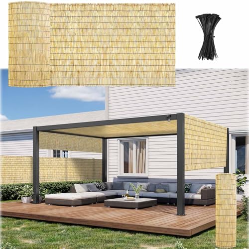 Recinzione Ombreggiante in Bamboo Naturale,Schermo di Protezione della Privacy del Balcone110 120 130 140 150 160 170cm Recinzione Giardino Esterno Stuoia Frangivento E per Decorazioni(Yellow)