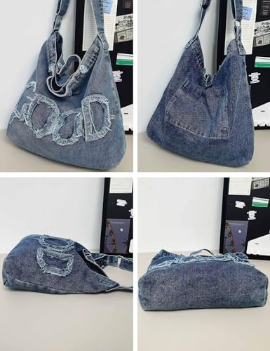 Denim Hobo Tote Bag for Women Large Casual Crossbody Jean Shoulder Purse3
