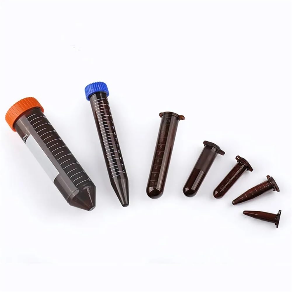 Cristalería de Laboratorio Tubo de centrífuga de plástico marrón de 5 ml, 10 ml y 15 ml con tapa graduada, vial de muestra, equipo de laboratorio(50ml-50Pcs)