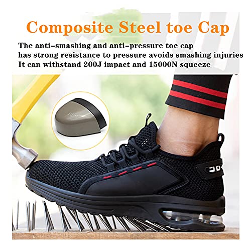 Lightweight Steel Toe Shoes Safety Shoes Men Women Work Boots Air Hiking Trainers Racing Cycling Industrial Construction Resistant Breathable (Black, Eu 45, Numeric_10) #TOP1