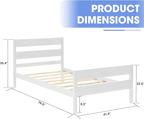 Miniatura 2 de windaze Cama individual marco de cama de madera con cabecera y estribo para niños adolescentes y adultos soporte de listones de plataforma