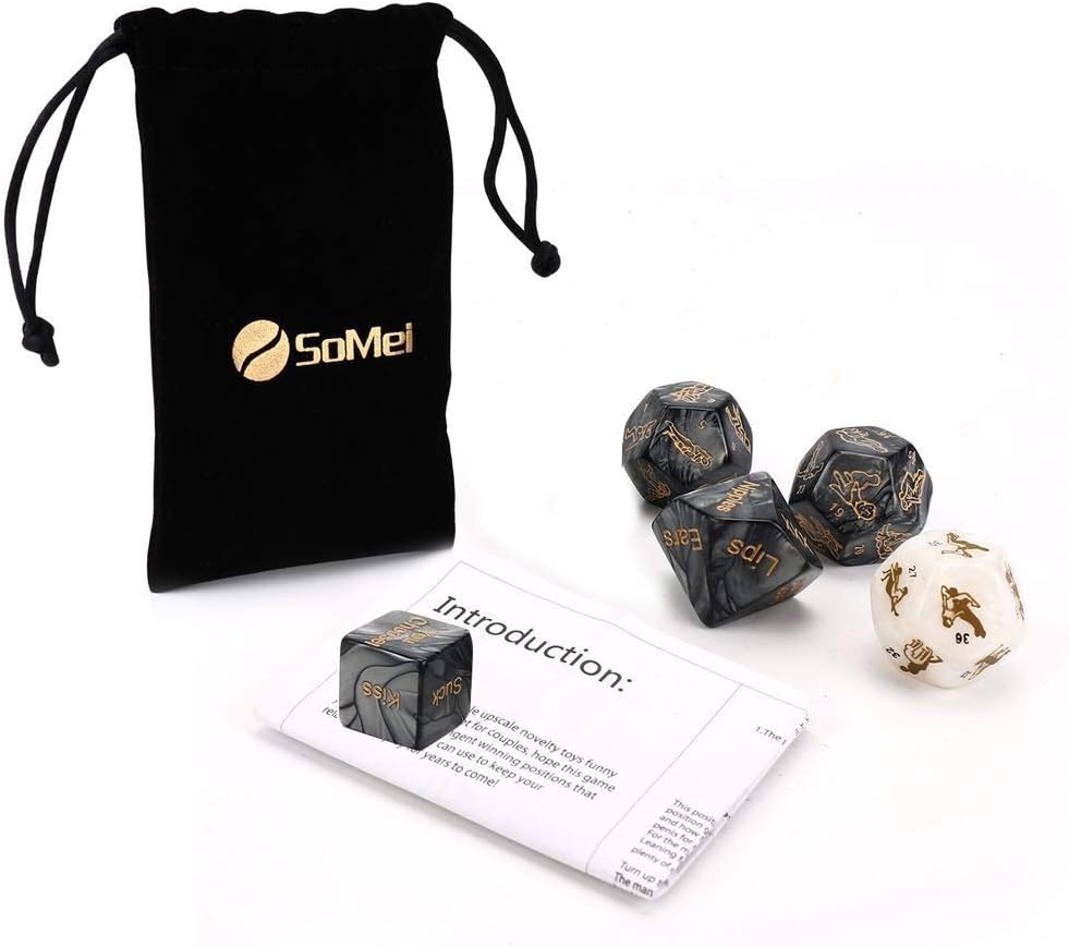 Fun and Romantic Dice Game for Couple: Date Night Dice Set of 5 PCS, Funny Wedding Gifts - for Engagement, Couples, Anniversary, Birthday, Newlyweds, Novelty, Including Instructional Booklet, Somei