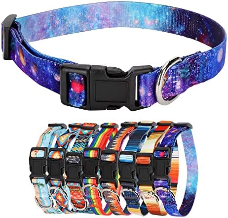 Dog Collar with The Galaxy Patterns for Small Medium Large Dogs, Adjustable Soft Puppy Collars with Quick Release Buckle (M Neck 13.0”-19.7”)