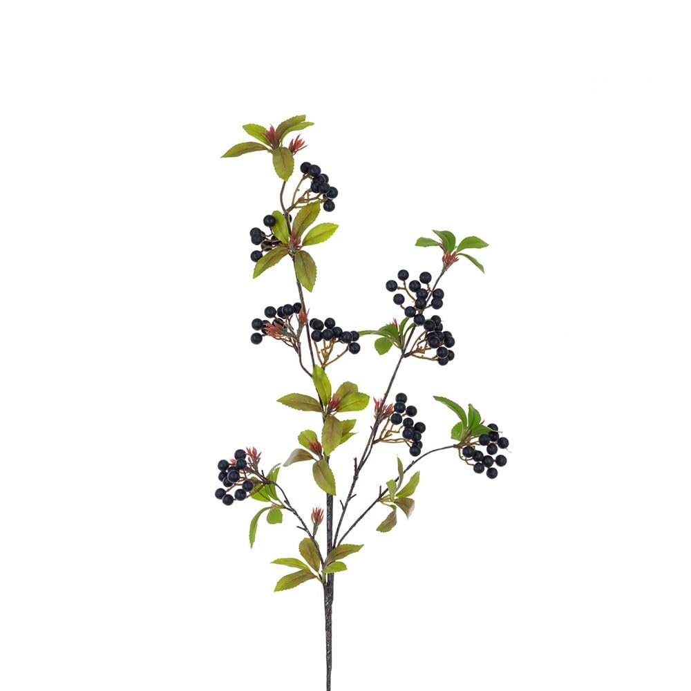 FloristryWarehouse Artificial Autumn Berry and Green Leaf Branch 89cm Black Blue
