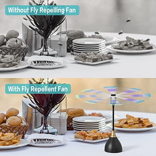 Neijiaer Fly Fans for Tables, USB or Batteries Powered, Soundless and Portable Fly Fan, Keeps Your Food Clean, Practical Fan with Soft Blades (Black 2 Packs) - 3