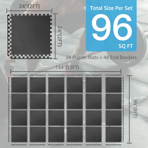 Image of Art3d 96 Sq.Ft Eva Puzzle Exercise Mats, 24 inchx24 inch x 1 /2 inch Thick Foam Interlocking Tiles for Flooring, Workout, Gym Equipments, Pack of 24, Black