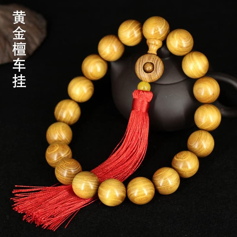 Mascot Wooden Crafts Wood Carving Art Wood Decoration Artwork 绿檀黄金檀佛珠车挂 2.0手持后视镜挂件饰品香木文玩念珠(绿檀车挂运转流苏款)
